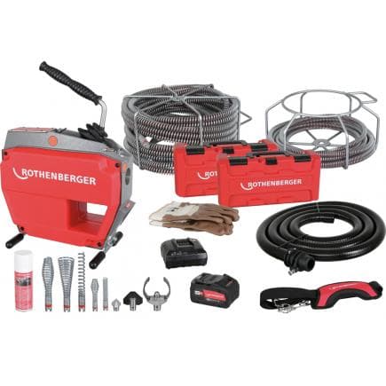 ROTHENBERGER 1000003410 - Nettoyage de canalisations R600 VarioClean avec batterie, chargeur AUS et jeu d'outils et spirales