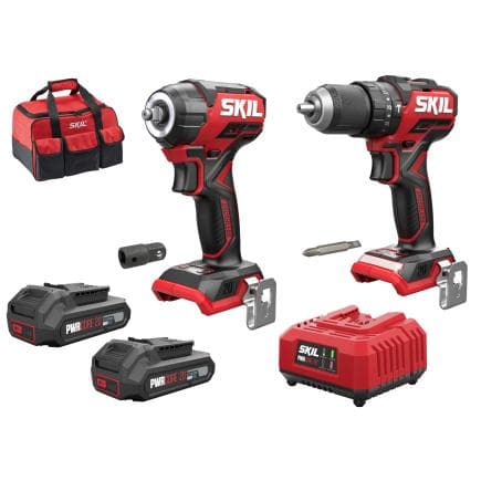 SKIL CK1E3358EA - Jeu de perceuse à percussion sans fil " Compact brushless " et clé à chocs sans fil " Compact brushless " (avec 2 batteries 2Ah...