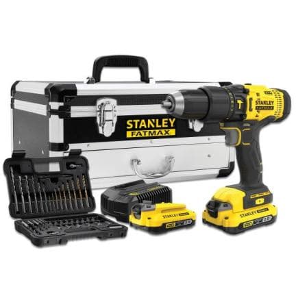 STANLEY SFMCD711D2F-QW - Jeu de marteau perforateur 18V avec 2 batteries 2Ah, chargeur 2A, boîte de 50 embouts et coffret métallique