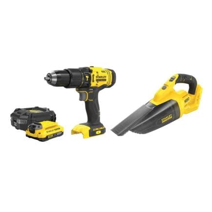 STANLEY SFMCK219D1-QW - Kit d’outils électriques 18V V20 avec perceuse-visseuse, aspirateur, 1 batterie et chargeur