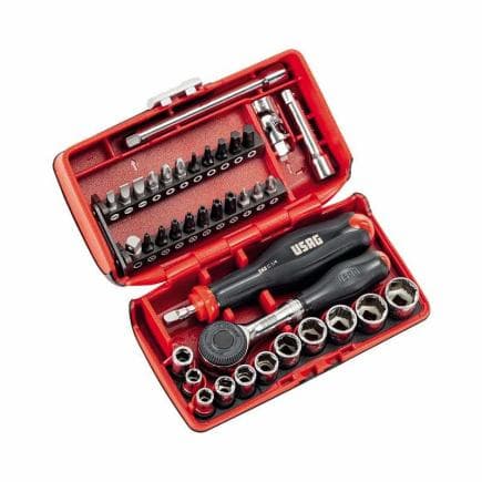 USAG U06090005 - Assortiment dans un boîtier bi-matériau avec douilles hexagonales X-Grip et embouts de tournevis de 1/4" (38 pcs.).