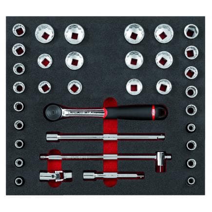 USAG U05190986 - Module en mousse bicolore assorti avec cliquet et douilles (35 pièces)