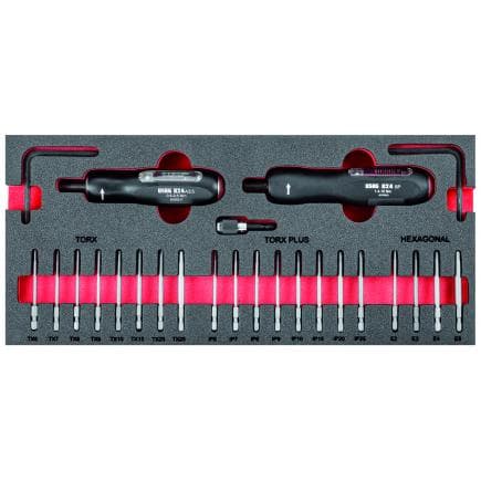 USAG U05190977 - Module en mousse bicolore assorti avec tournevis dynamométrique et embouts (23 pièces)