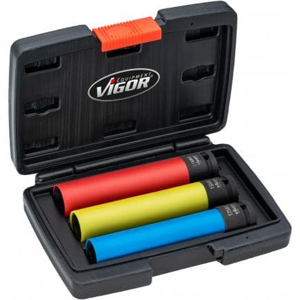 VIGOR V5933/3 - Jeu de douilles pour clés à chocs 1/2", extra longues (3 pcs.)