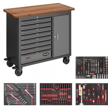 VIGOR V5156 - Etabli mobile série L avec assortiment (256 pcs.)
