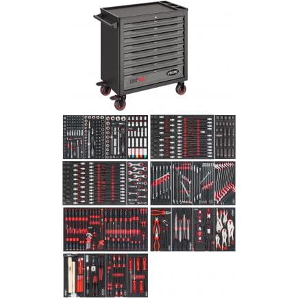 VIGOR V5434 - Chariot à outils Série XL, plan de travail en plastique avec assortiment (499 pcs.)