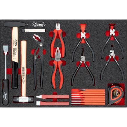 VIGOR V5637N - Jeu de pinces, marteaux et burins