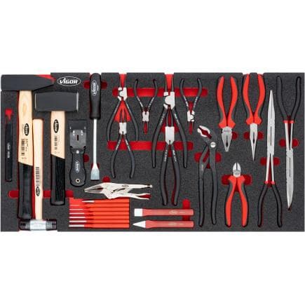 VIGOR V5638N - Jeu de pinces, marteaux et burins (29 pcs.)