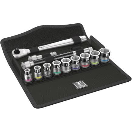 WERA 05003785001 - Jeu de cliquet Metal 3/8" avec levier d'inversion et fonction de maintien et douilles métriques (13 pcs.)