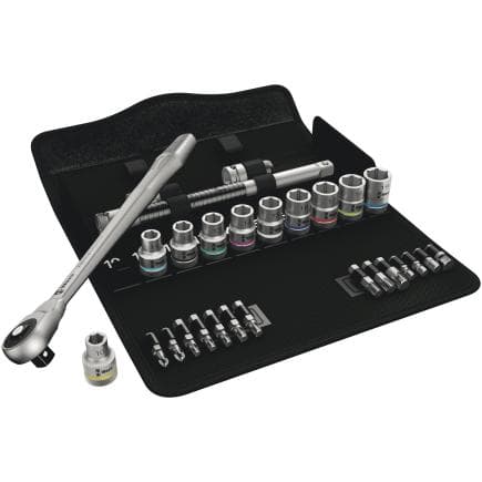 WERA 05004077001 - Jeu cliquet Metal avec carré mâle traversant 1/2" et douille métrique (28 pcs.)