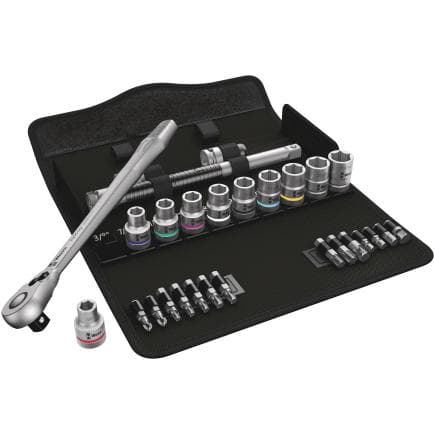 WERA 05004081001 - Jeu cliquet Metal avec levier d'inversion 1/2" et douille pouces (28 pcs.)