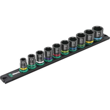 WERA 05005451001 - 9607 - Jeu de douilles B Impaktor 1 avec bande magnétique (10 pcs.)