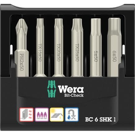 WERA 05073631001 - Bit-Check 6 SHK 1 SB - Jeu d'embouts (6 pièces)