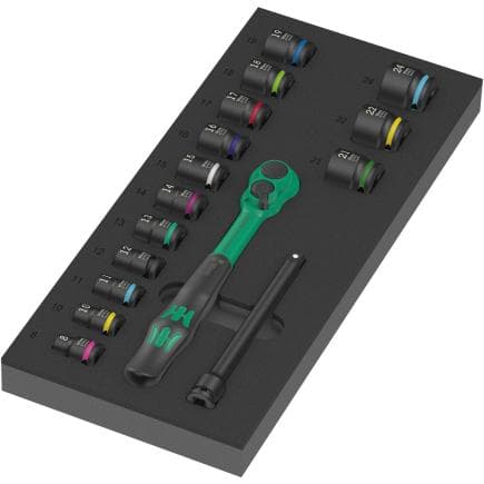 WERA 05150114001 - 9724 - Mousse thermoformée avec jeu de cliquets 8010 B Zyklop Comfort 3/8" (16 pièces)