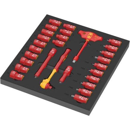 WERA 05150116001 - 9726 - Mousse thermoformée avec jeu de cliquets 8007 B VDE Zyklop VDE 3/8" (28 pièces)