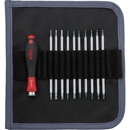 WIHA 00610 - Jeu de tournevis avec lames de rechange SYSTEM 4 assorties avec trousse enroulable