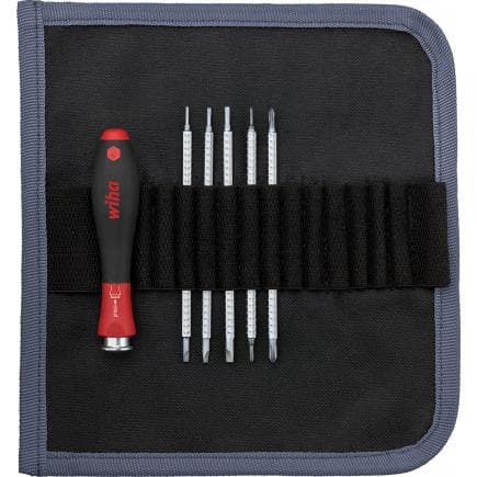 WIHA 00616 - Jeu de tournevis avec 7 lames de rechange SYSTEM 4 à fente, Phillips et hexagonale avec trousse enroulable