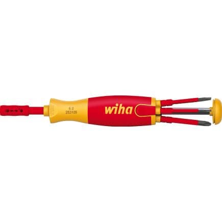WIHA 38610 - Tournevis électrique avec magasin d'embouts isolés LiftUp 1000V avec 6 slimBits à fente et Phillips