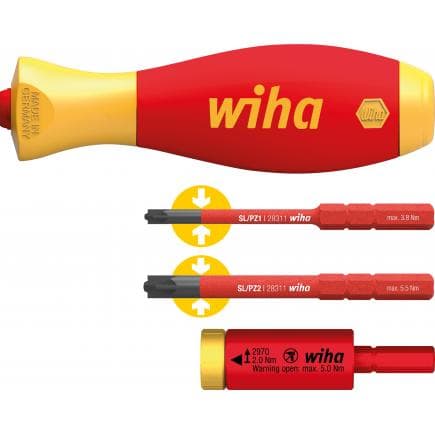 WIHA 41477 - Jeu d'adaptateurs dynamométriques électriques easyTorque 1000V avec support slimVario® et slimBit SL / PZ sous blister (4 pcs.)