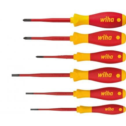 WIHA 38362 - Jeu de tournevis électriques SoftFinish® 1000V slimFix à fente, Phillips et positif-négatif/Pozidriv (6 pcs.)
