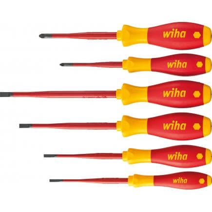 WIHA 25477 - Jeu de tournevis électriques SoftFinish® 1000V slimFix à fente et Pozidriv (6 pcs.)