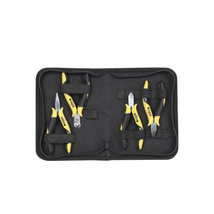 WIHA 33507 - Jeu de pinces Professional ESD, pince coupante, pince coupante devant oblique, pince semi-ronde avec porte-outils (5 pcs.)