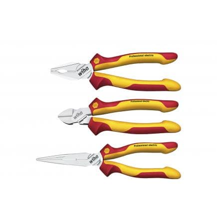 WIHA 26852 - Jeu de pinces électriques Professional 1000V avec pince universelle, pince semi-ronde et pince coupante avec porte-outils (4 pcs.)