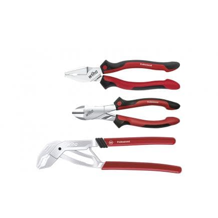 WIHA 26854 - Jeu de pinces Professional avec pince universelle usage intensif, pince muliprise et pince coupante usage intensif (3 pcs.)