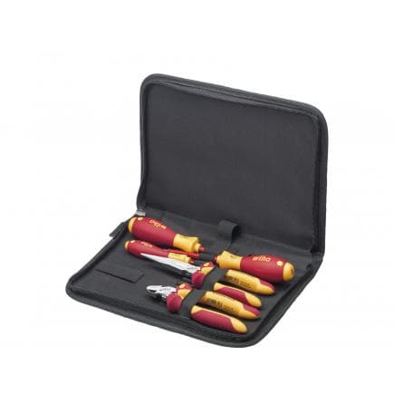 WIHA 26755 - Jeu d'outils d'électricien 1000V avec tournevis, pince coupante diagonale usage intensif avec porte-outils (6 pcs.)