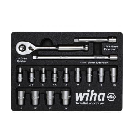 WIHA 44683 - Jeu de douilles et cliquet 1/4" (17 pcs.)